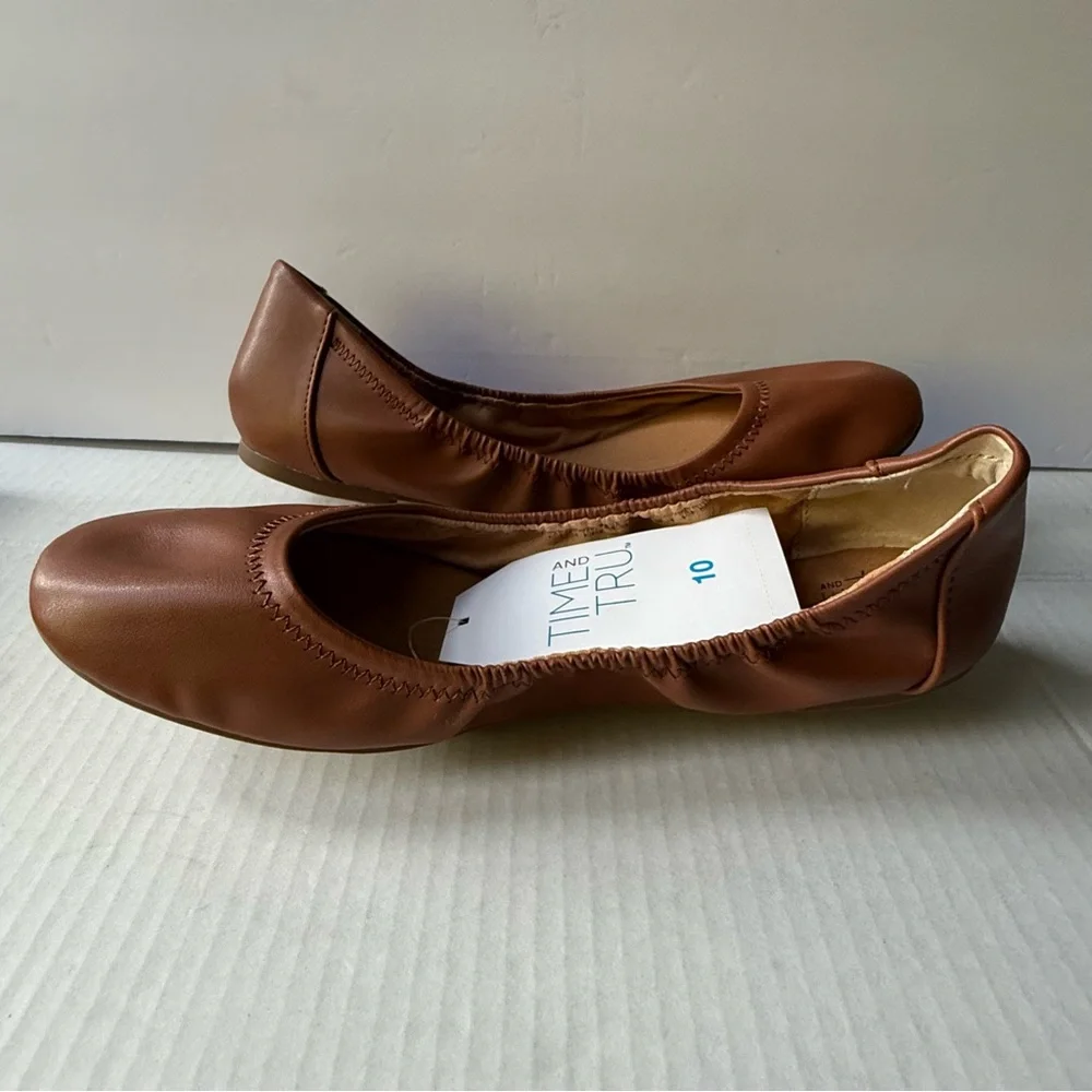 Time and Tru Shoes Women’s Size 10 Brown Ballet Flats Slip‎ On New